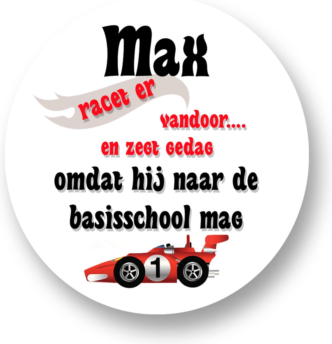 24 x Traktatie stickers Afscheid Kleuterschool- begin Basisschool - Naam Racet er vandoor en geeft gas omdat hij naar de basisschool mag - Sluitsticker | Wensetiket - Cadeausticker - Kinder Traktatie